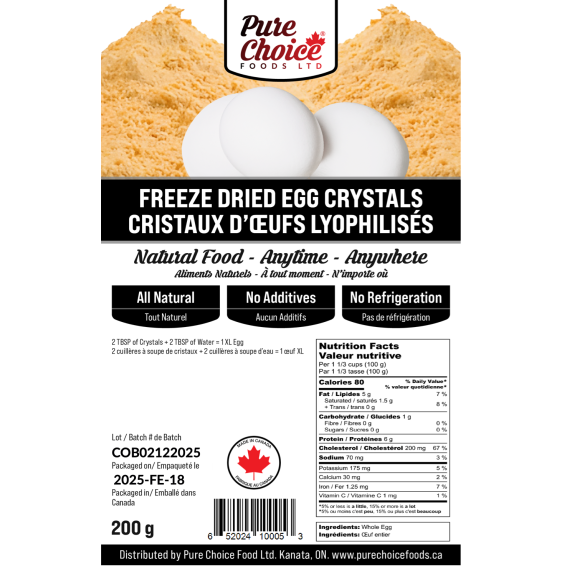 Pure Choice Foods Freeze Dried Whole Egg Powder - High Protein Baking & Breakfast