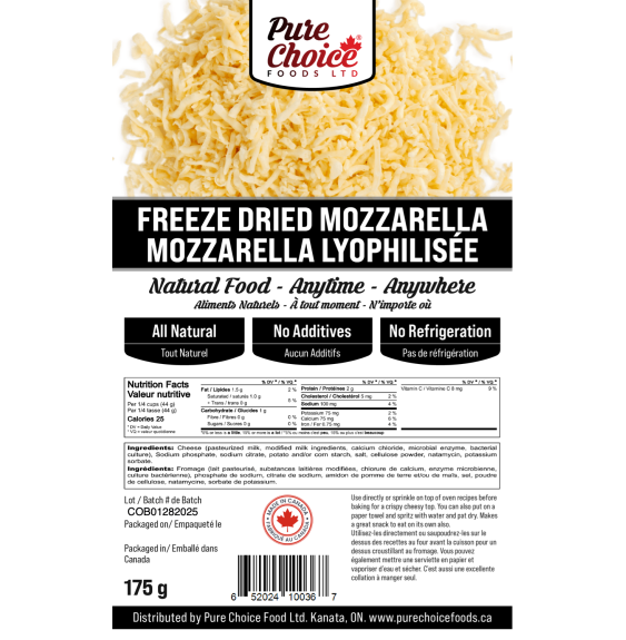 Freeze Dried Shredded Mozzarella 175g Made in Canada