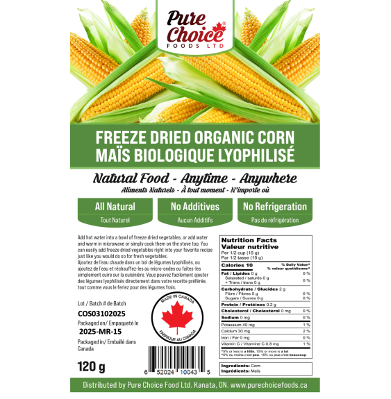 Bulk  Freeze Dried  Organic Corn 7.5KG