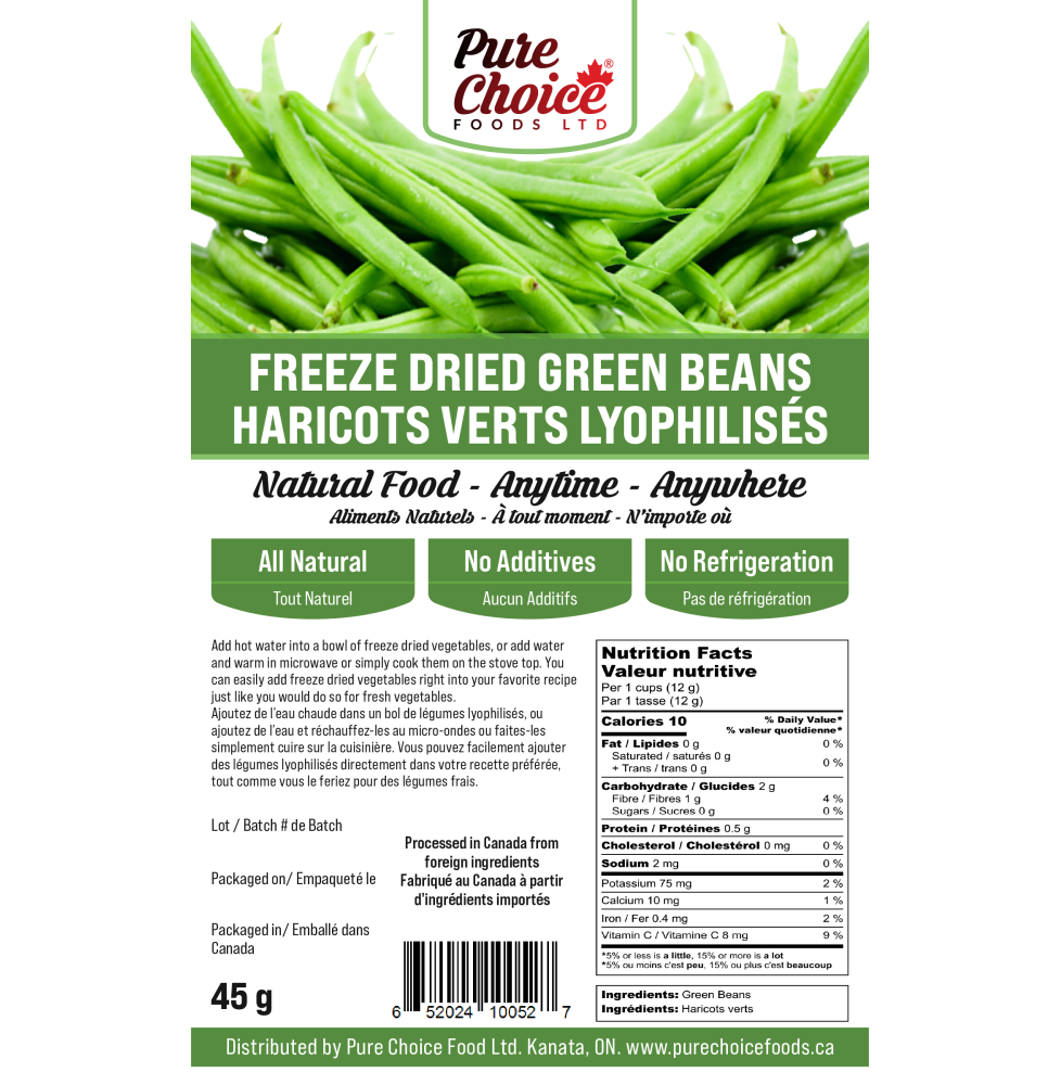 Pure Choice Foods Bulk Freeze-Dried Green Beans | upto 25 Year Shelf Life