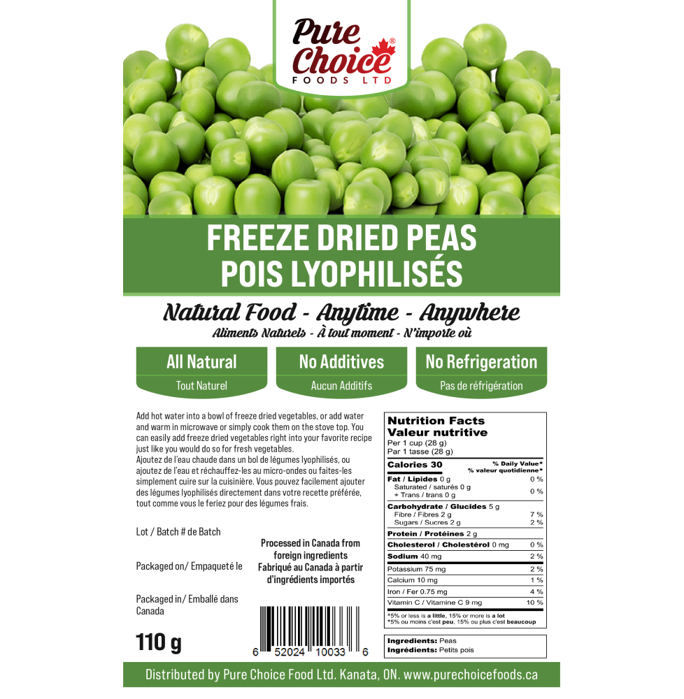 Pure Choice Foods Bulk Freeze-Dried Regular Peas | upto 25 Year Shelf Life