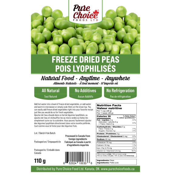 Pure Choice Foods Bulk Freeze-Dried Regular Peas | upto 25 Year Shelf Life