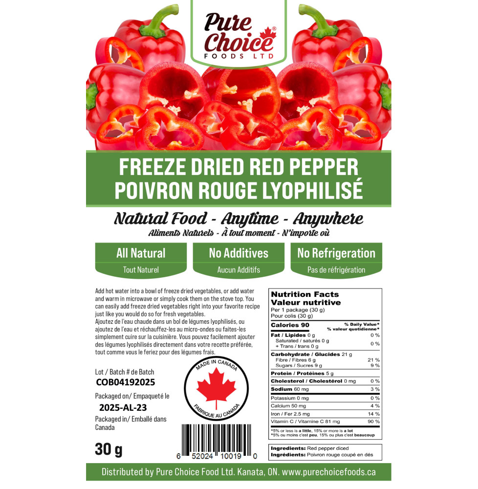 Freeze Dried Red Bell Pepper Pieces - Nutrient Dense Ingredient for Soups