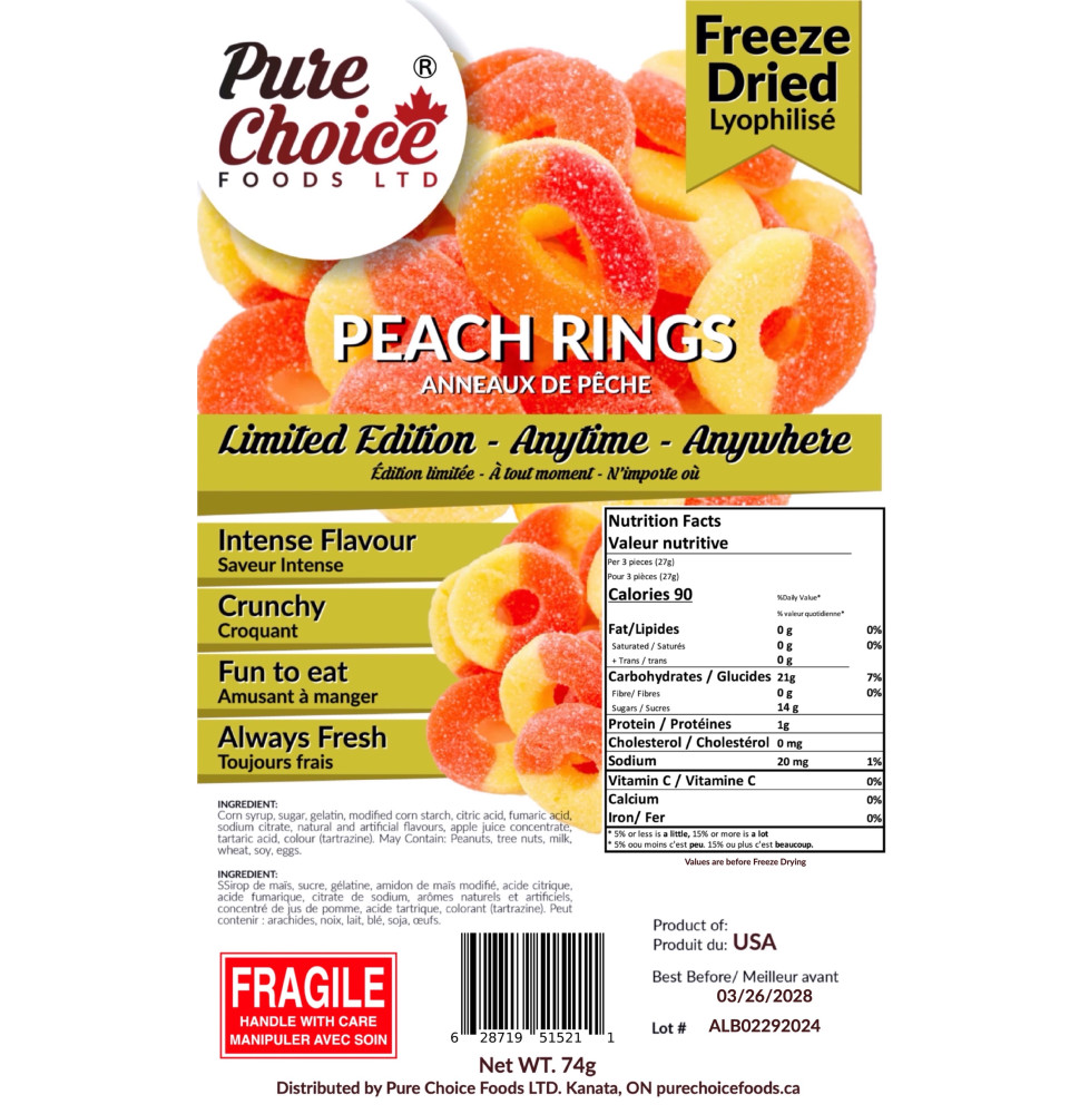 Bulk Freeze Dried Peach Rings 4.5Lbs Before FD