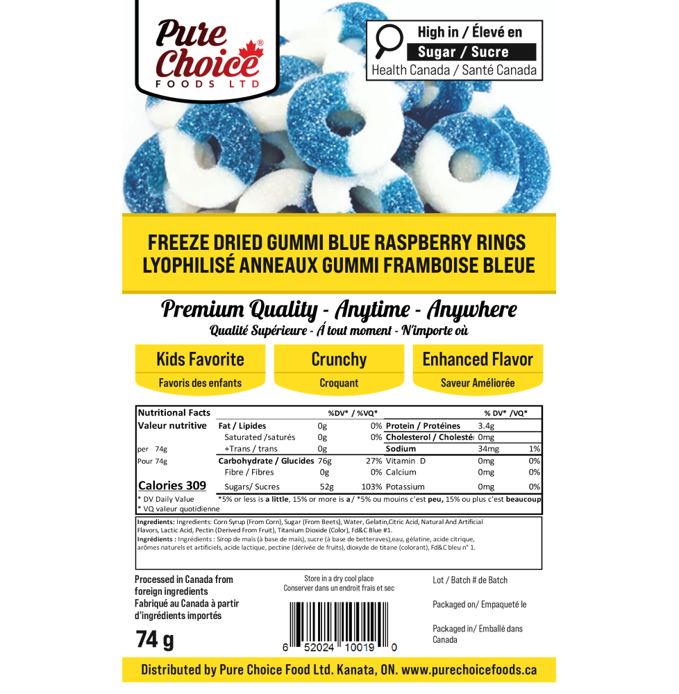 Pure Choice Foods | Freeze-Dried Blue Raspberry Rings | Crunchy Candy