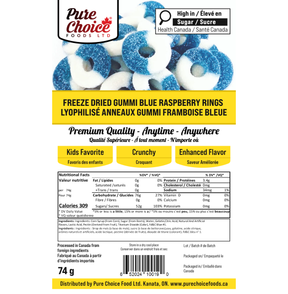 Pure Choice Foods | Freeze-Dried Blue Raspberry Rings | Crunchy Candy