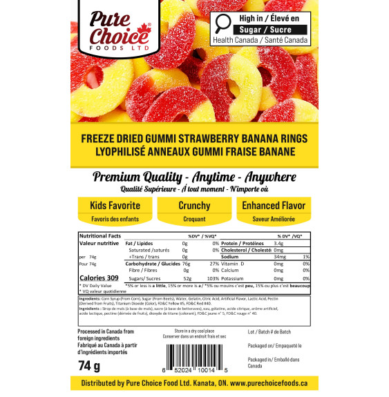 Pure Choice Foods | Freeze-Dried Strawberry Banana Rings | Crunchy Candy