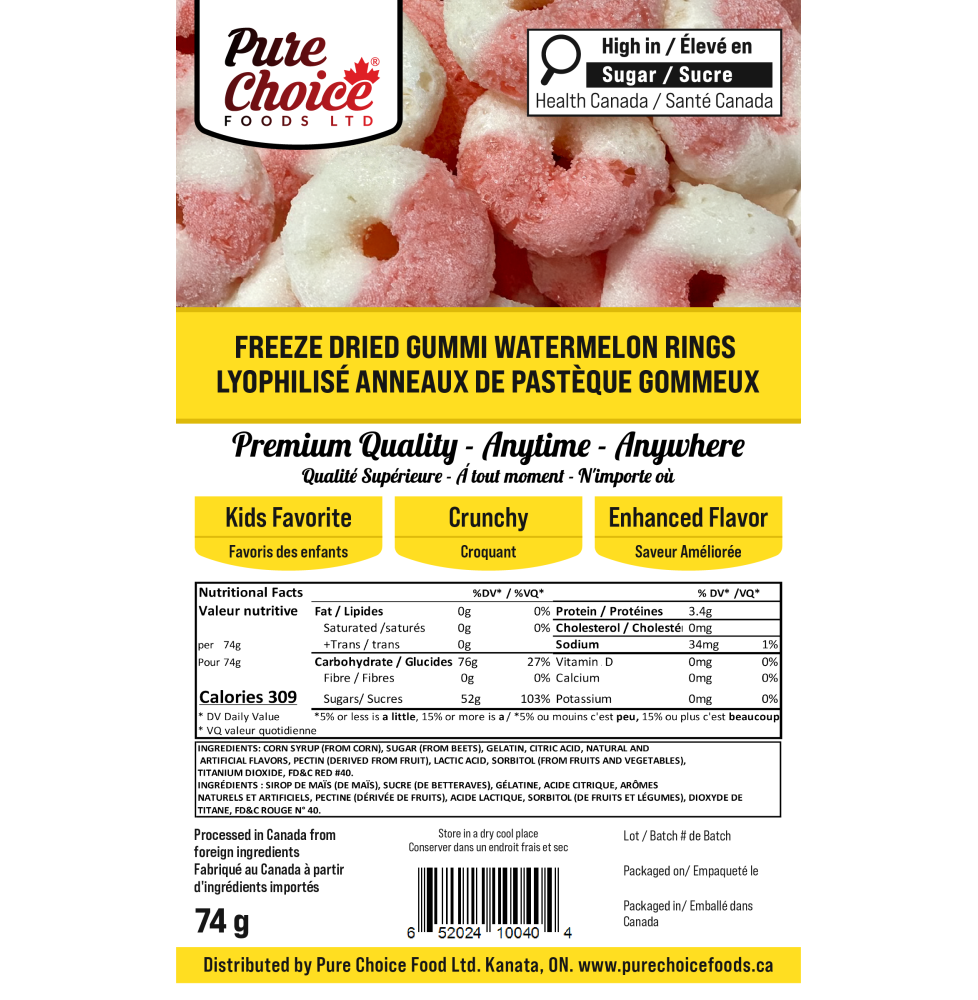 Freeze dried gummi watermelon rings