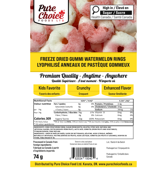 Freeze dried gummi watermelon rings