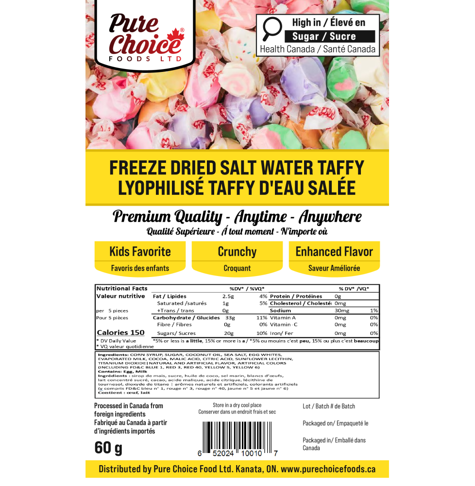 4.	Freeze Dried Salt Water Taffy 60g – Classic Sweet Candy with Crunchy Twist