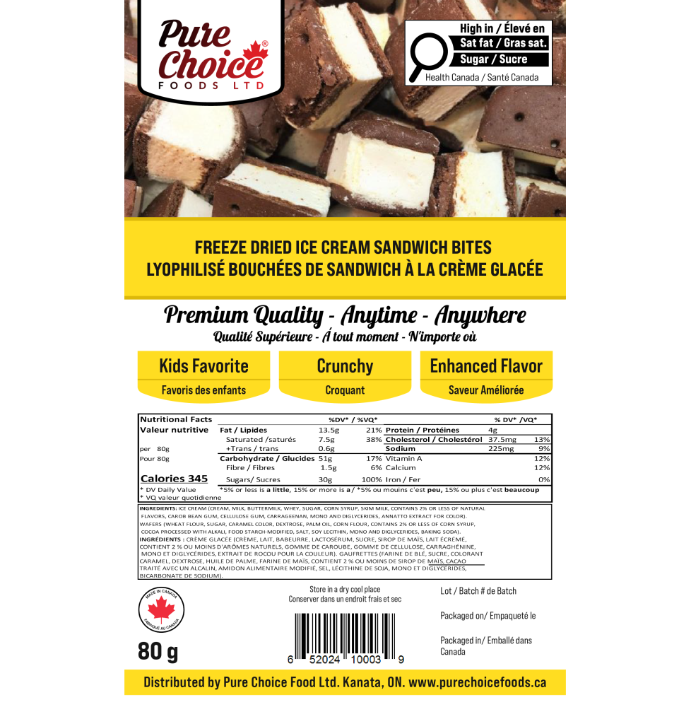 Freeze Dried Ice Cream Sandwich Bites Vanilla 80g Made in CANADA