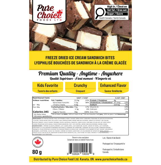 Freeze Dried Ice Cream Sandwich Bites Vanilla 80g Made in CANADA