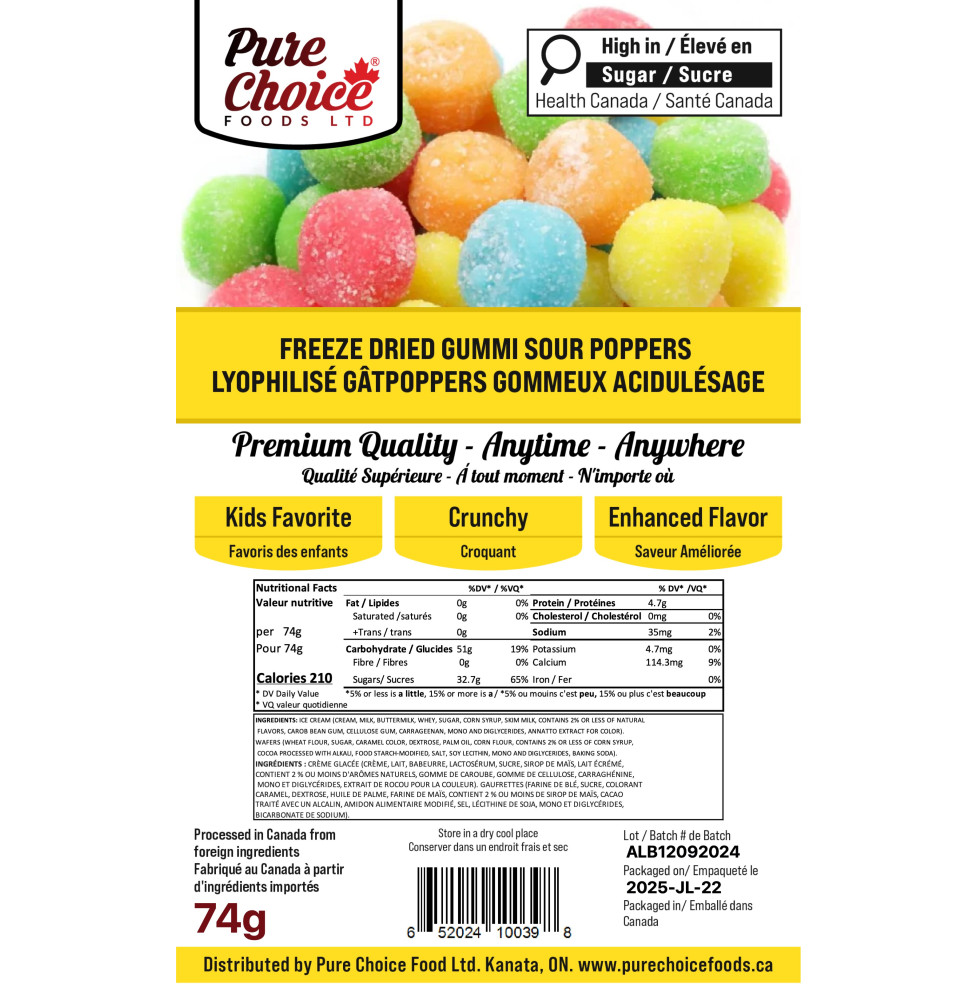 Freeze dried gummi sour poppers 74G