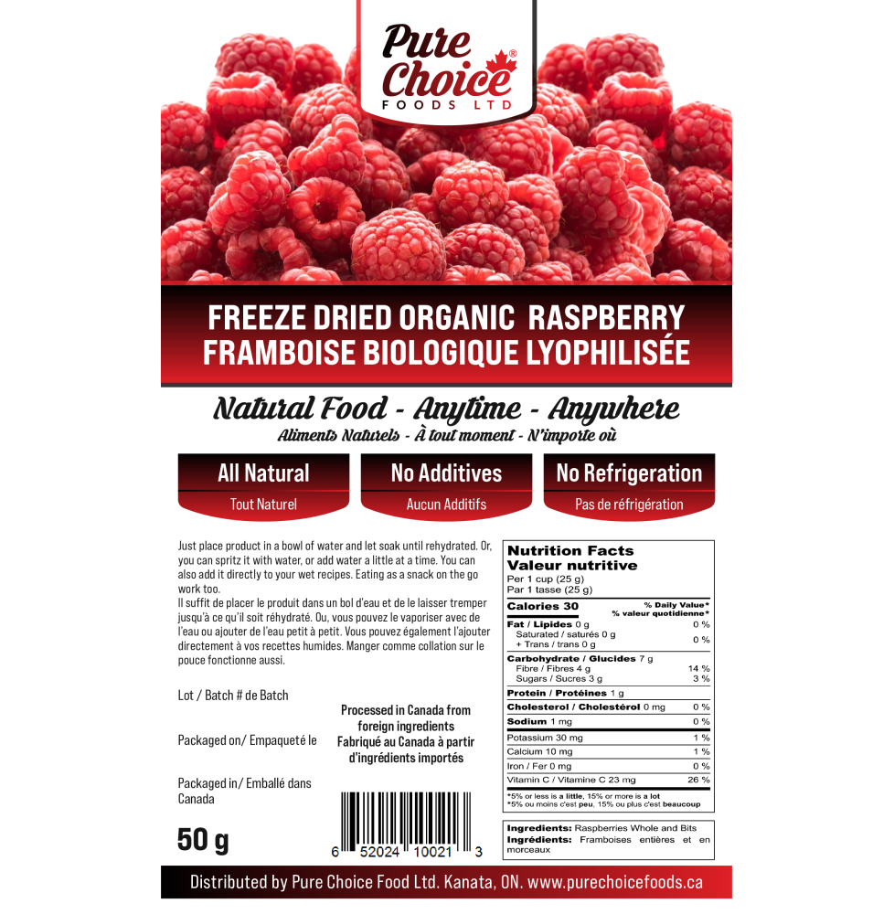 Pure Choice Foods | Organic Freeze-Dried Raspberries | Up to 25 Yr
