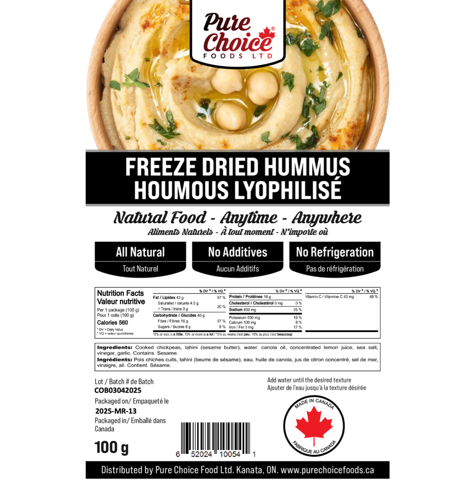 Pure Choice Foods | Freeze-Dried Hummus | Up to 25 Year