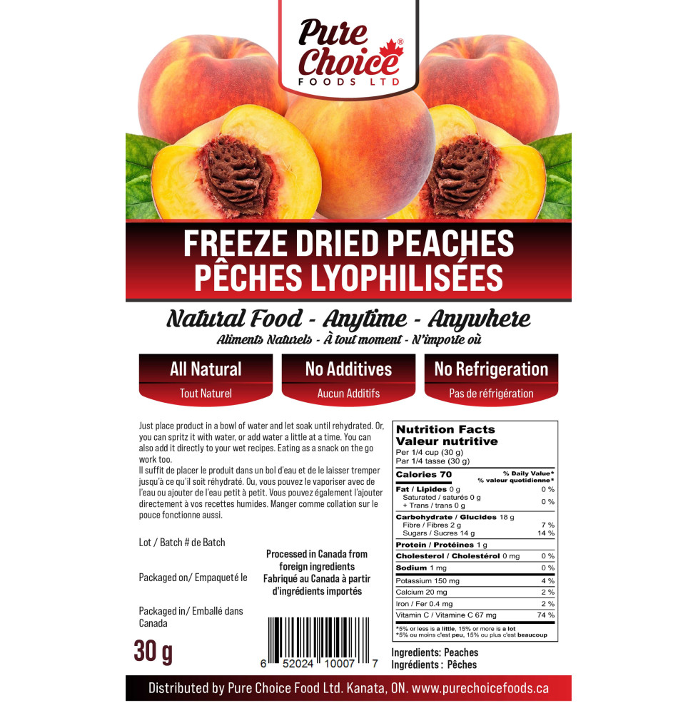 Pure Choice Foods Bulk Freeze-Dried Peaches | upto 25 Year Shelf Life