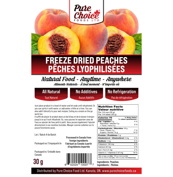 Pure Choice Foods Bulk Freeze-Dried Peaches | upto 25 Year Shelf Life
