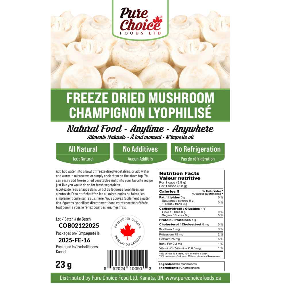 Bulk Freeze-Dried Sliced Mushrooms | 10 lbs Wet Weight | upto 25 Years