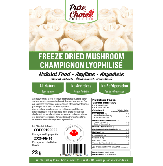 Bulk Freeze-Dried Sliced Mushrooms | 10 lbs Wet Weight | upto 25 Years