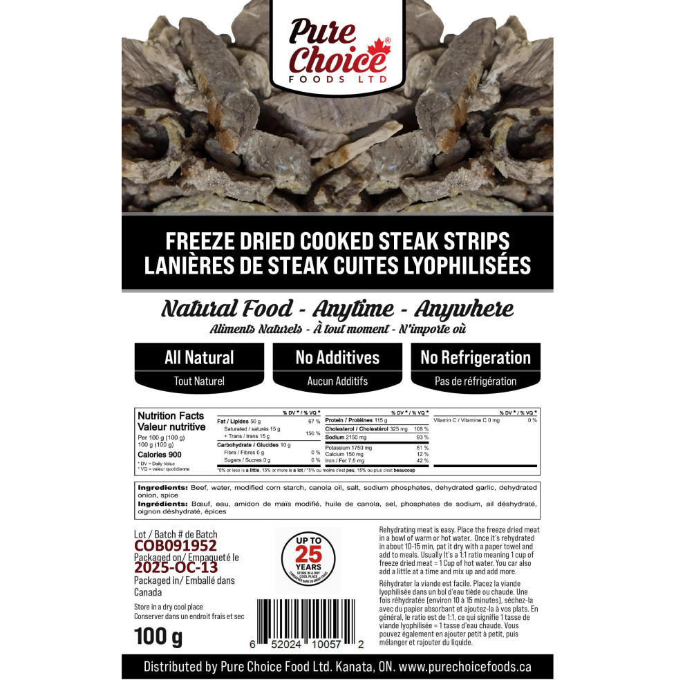 Bulk Freeze-Dried Steak Strips (4.5kg Wet Weight) - upto 25 Year Shelf Life