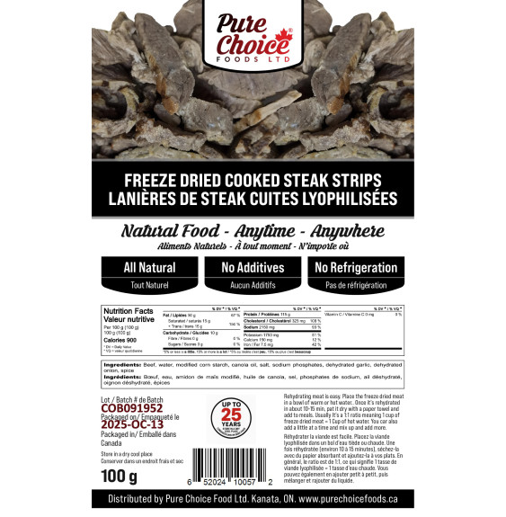 Bulk Freeze-Dried Steak Strips (4.5kg Wet Weight) - upto 25 Year Shelf Life