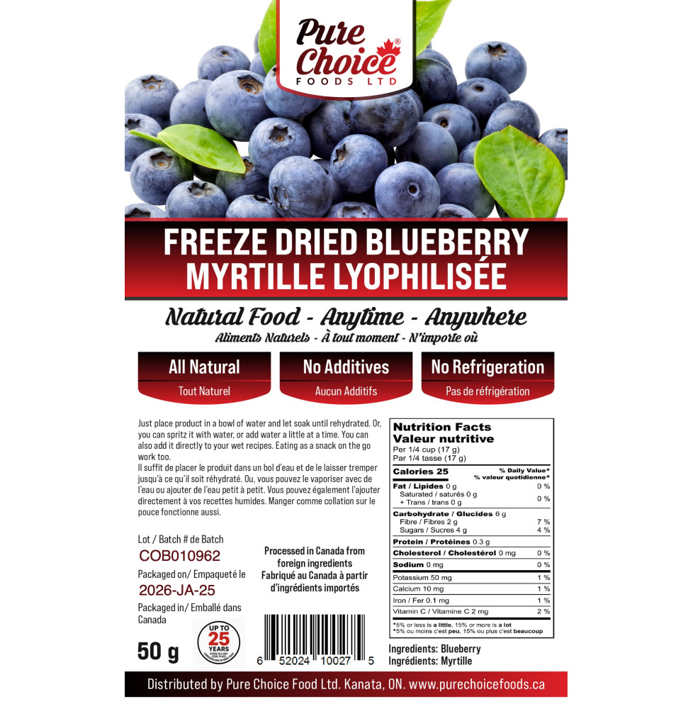 Freeze Dried Blueberries | Up to 25 Year Shelf Life | Survival Food