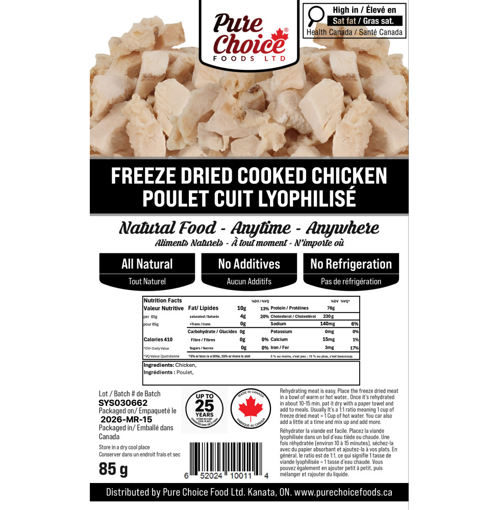 Bulk Freeze-Dried Diced Chicken | 4.54kg Wet Weight | upto 25 Years