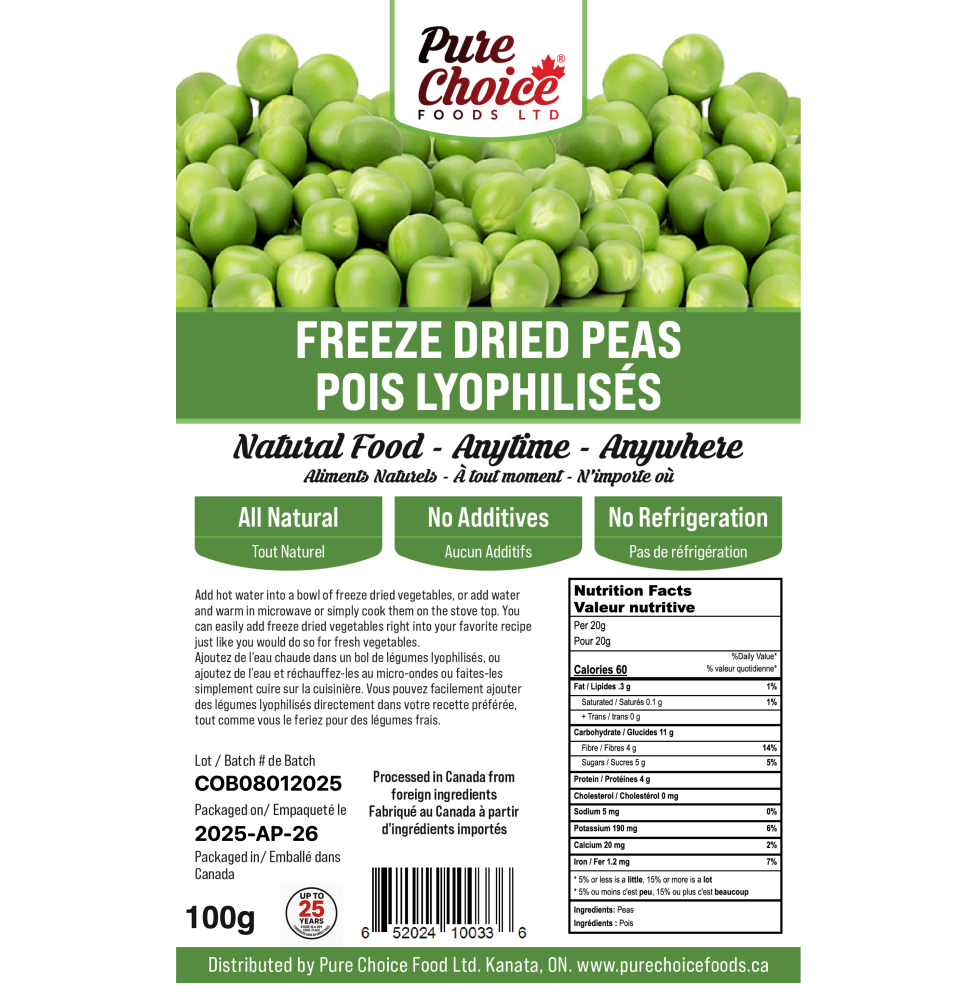 Freeze-Dried Peas | Up to 25 Year Shelf Life | Pure Choice Foods