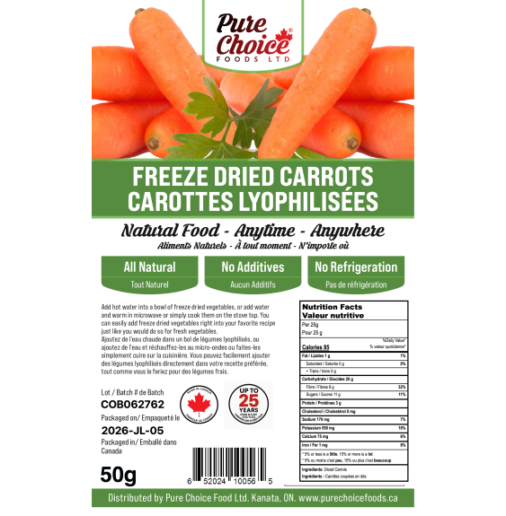 Pure Choice Foods | Freeze-Dried Sliced Carrots | Made in Canada