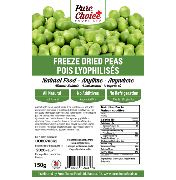 Freeze-Dried Peas | Up to 25 Year Shelf Life | Pure Choice Foods