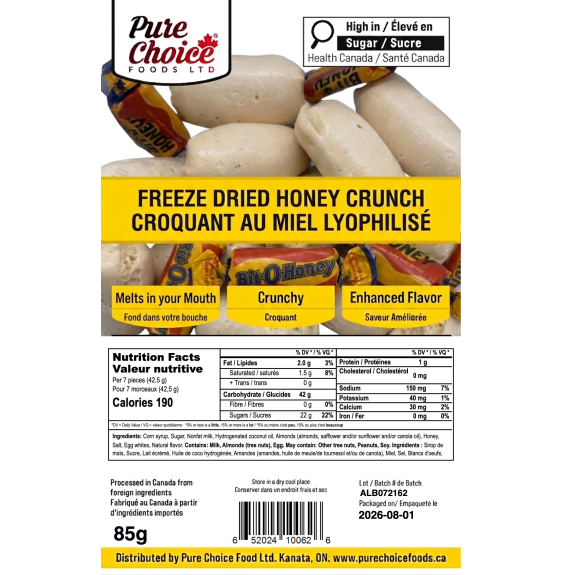 Pure Choice Foods Freeze-Dried Honey Crunch – Made from Bit-O-Honey 85g