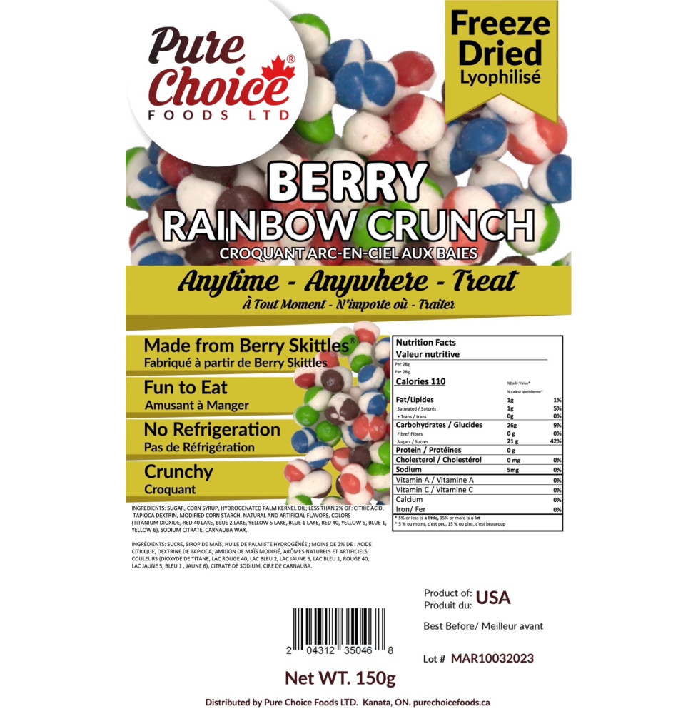 Freeze Dried Rainbow Berry Candy Crunch 150g – Sweet Treat for Travel or Gifting Pure Choice Foods LTD. Freeze dried food Canada