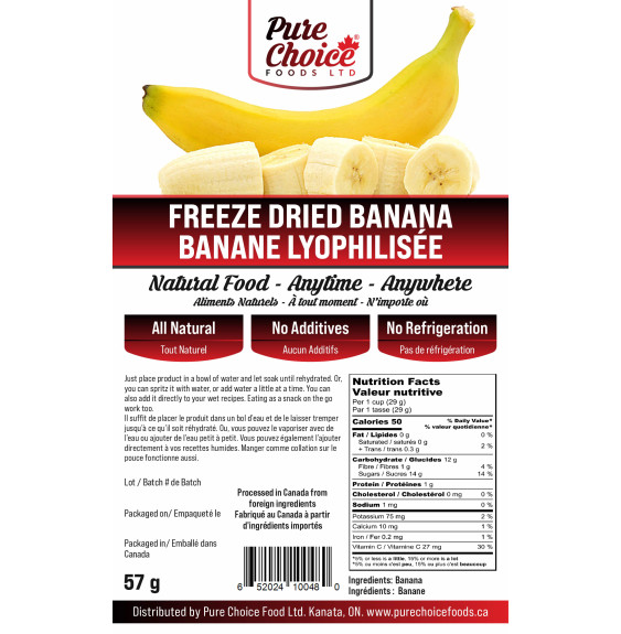 Pure Organic Freeze Dried Banana Slices - Healthy School Lunch Snack