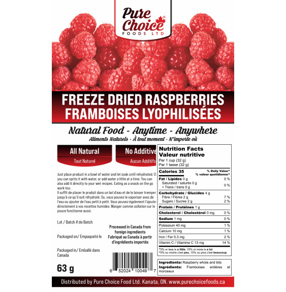 Freeze-Dried Raspberry  Whole and Bits 63g