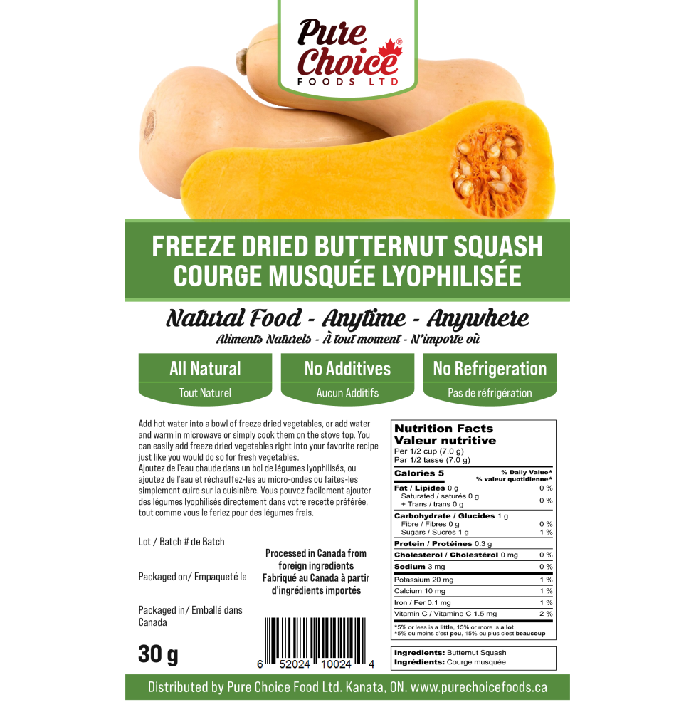 Pure Choice Foods Freeze-Dried Butternut Squash | upto 25 Year Shelf Life