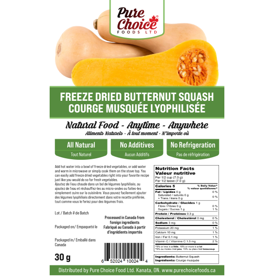 Pure Choice Foods Freeze-Dried Butternut Squash | upto 25 Year Shelf Life