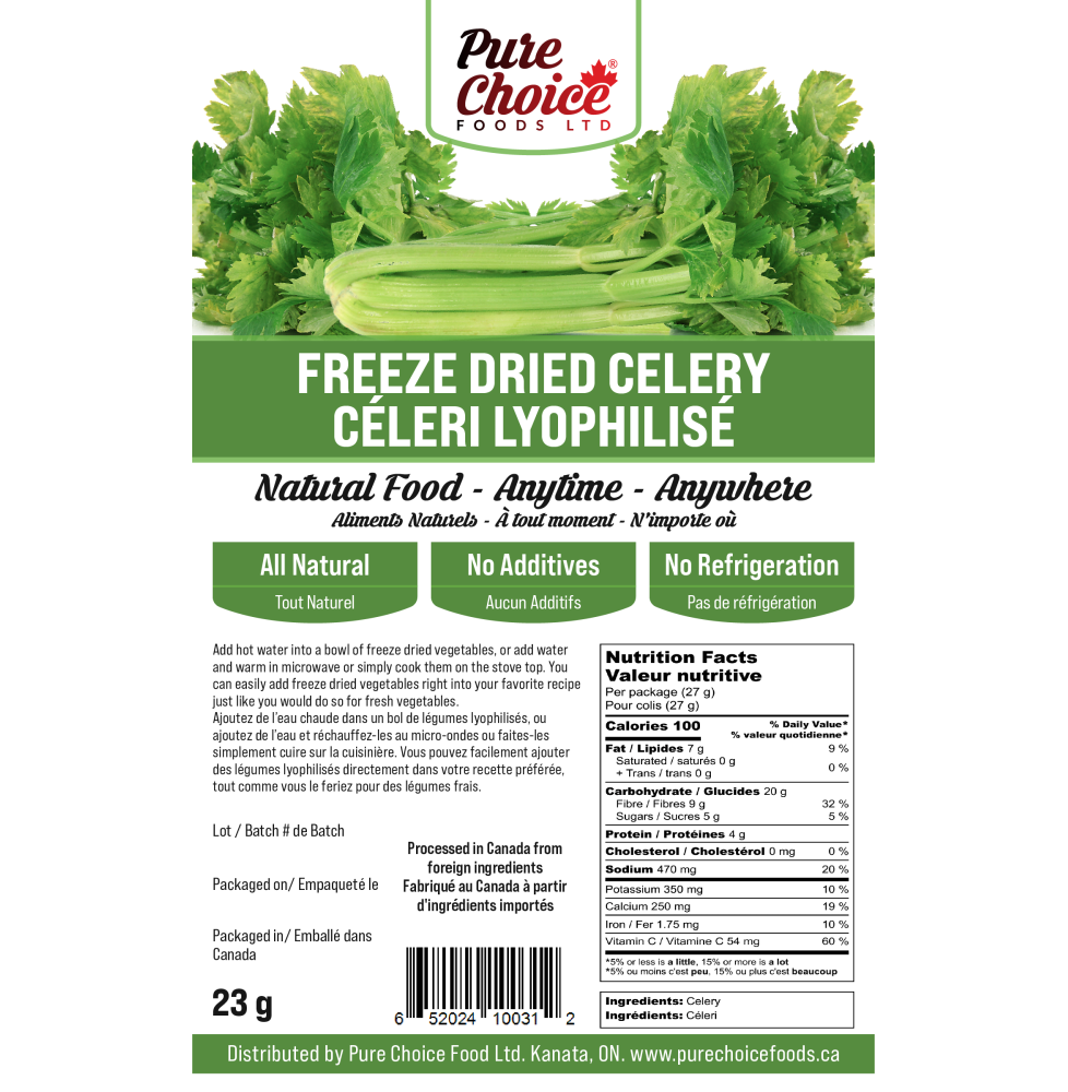 Pure Choice Foods Freeze-Dried Celery | upto 25 Year Shelf Life-