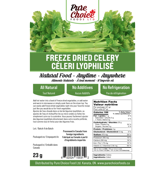 Pure Choice Foods Freeze-Dried Celery | upto 25 Year Shelf Life-