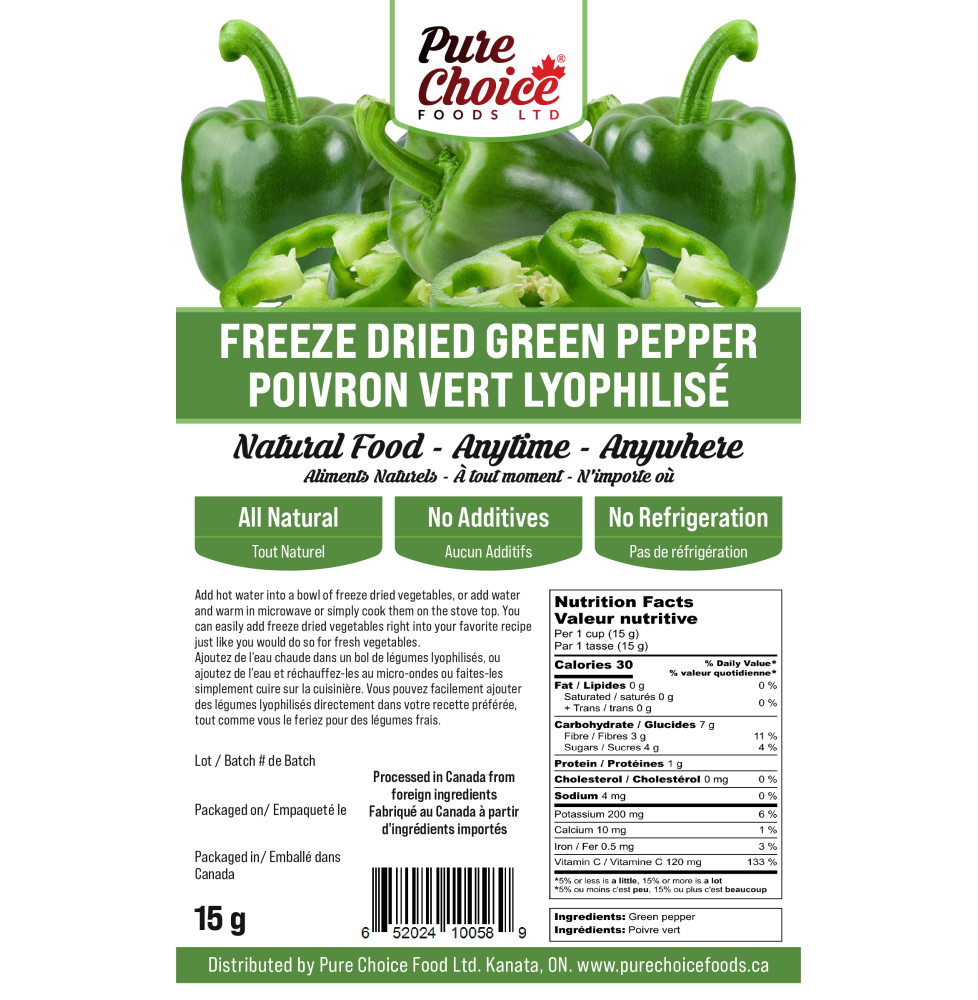 Pure Choice Foods Freeze-Dried Green Bell Peppers | upto 25 Year Shelf Life