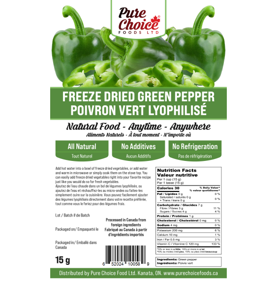 Freeze Dried Green Bell Peppers 14g – Veggie Add-In for Cooking or Hiking Meals